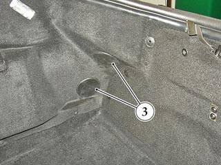 F430 front bumper procedure photograph with callout 3 on the wheelhouse lining